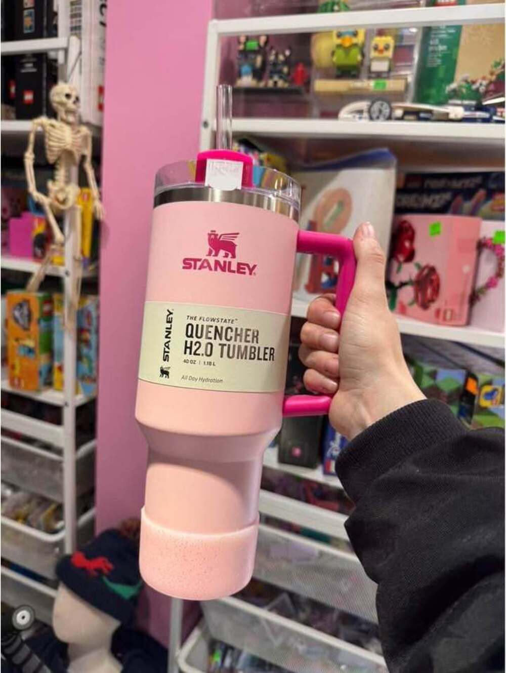 Stanley 40oz flamingo tumbler pink with boot and topper